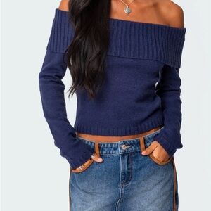 Edikted navy off the shoulder sweater